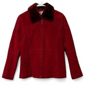 Vintage Passports Red Suede Faux Fur Collar Jacket